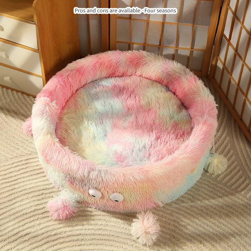 Winter Warm Cute Eye Small Monster Cat Bed Pet Cat Bed Round Nest Dog Bed Dog House Cat House Cat Teaser Pet  Pad