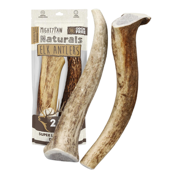 Mighty Paw Split Elk Antlers for Dogs 2 Pack Medium 6 Inch Natural Long Lasting Chews for Aggressive Chewers