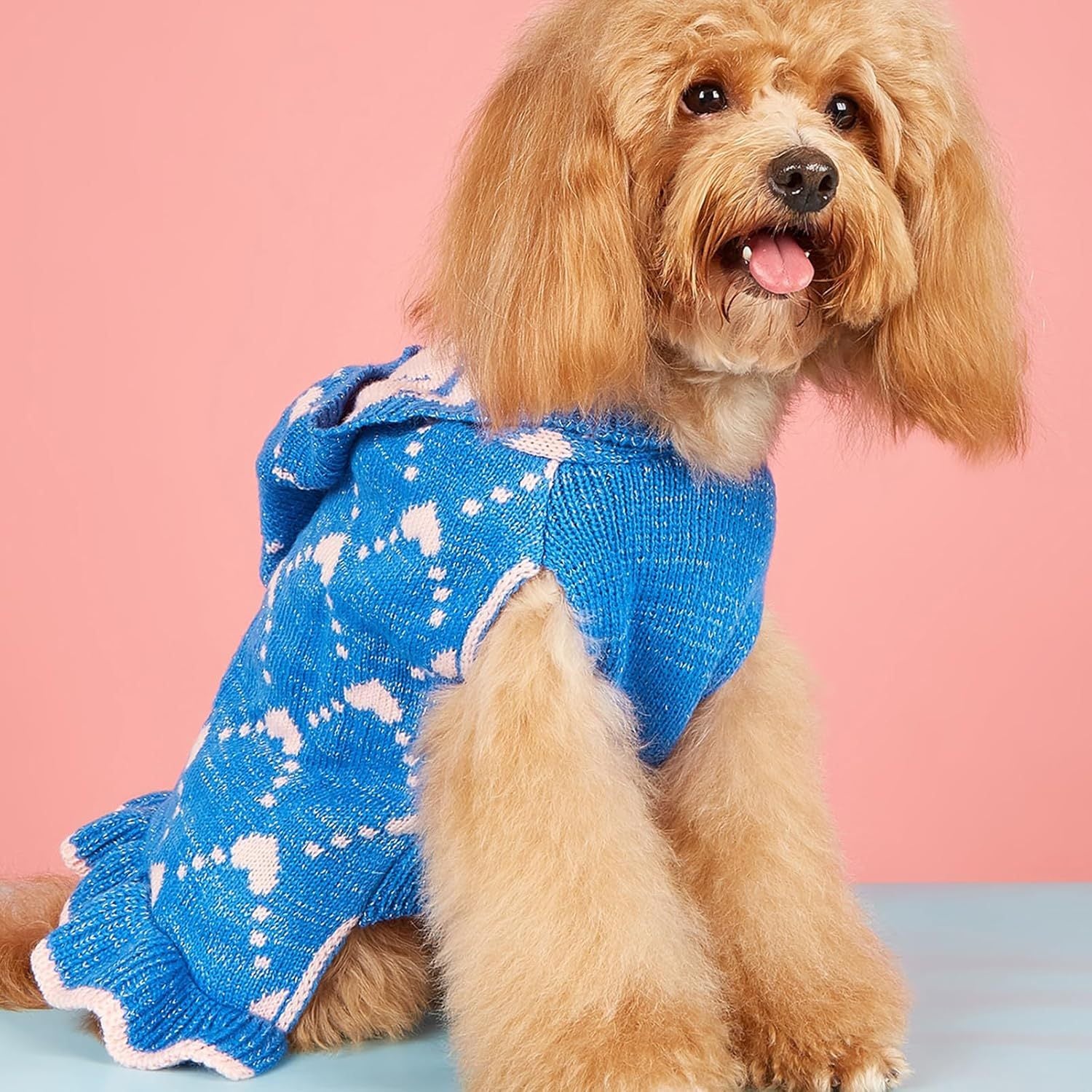 Small Dog Sweater Hoodies Dress Winter Knit Cute Clothing Heart Puppy Clothes